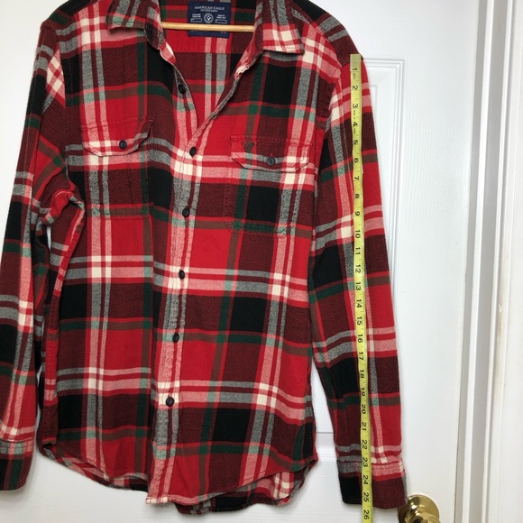AEO Cotton Button Down Flannel Red Green Black Ivory Plaid Athletic Fit Shirt L - Picture 13 of 13